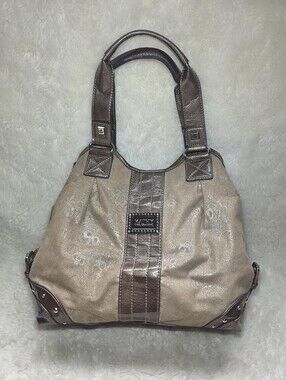 Kathy Van Zeeland Y2K Bronze Metallic Crown Tote Shoulder Bag McBling Purse